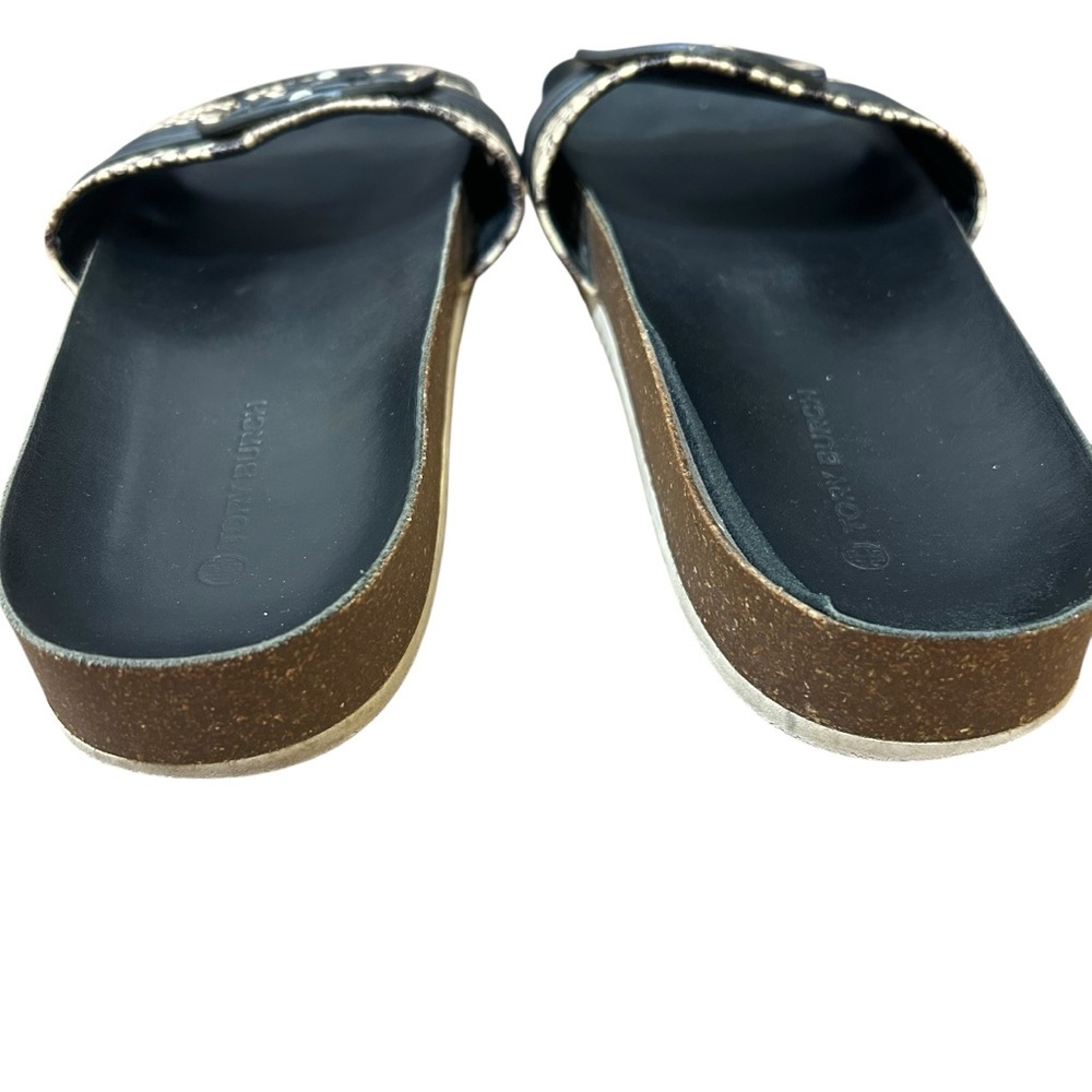 Tory Burch Leigh Anatomic slide snake print sandals sz 10 logo embossed leather - Picture 4 of 7